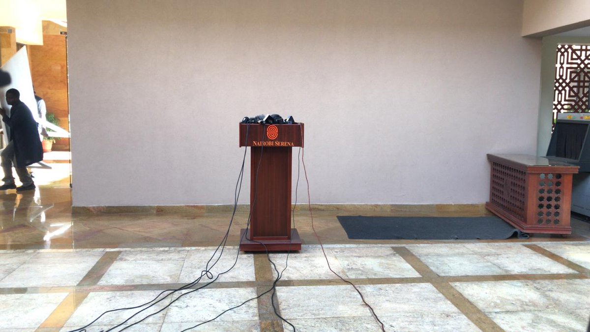 betordc's tweet photo. Annonce du ticket #UDPSUNC. La conférence de presse de l'hôtel SERENA à Nairobi (Kenya) est prête. Les deux leaders devraient prendre la parole bientôt. Suivez tout à travers ce livetweet. #RDC. https://t.co/dlrutngdpE