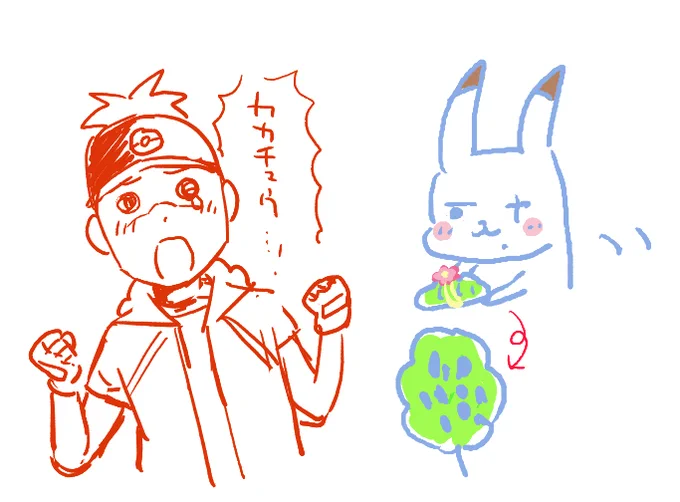トレーナーイル力くん(お茶さん画)とこのはのおてがみを渡すかかちゅう(私画)
そしてさすが現役トレーナーと唸らせたさといもさんのかかちゅう 