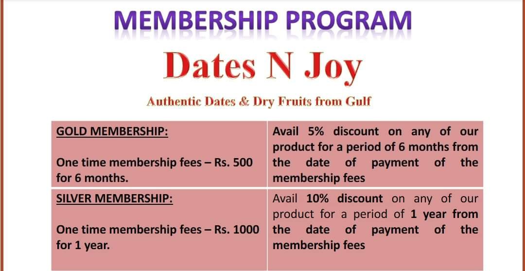 DatesNjoy (@datesnjoy) on Twitter photo Get associated with datesnjoy through Gold and silver membership. For product, price and delivery details, kindly direct message or mail to datesnjoy@gmail.com
#membership #dates #dryfruits #healthyeating #healthyfood #healthylifestyle #healthylife. Get associated with datesnjoy through Gold and silver membership. For product, price and delivery details, kindly direct message or mail to datesnjoy@gmail.com
#membership #dates #dryfruits #healthyeating #healthyfood #healthylifestyle #healthylife.