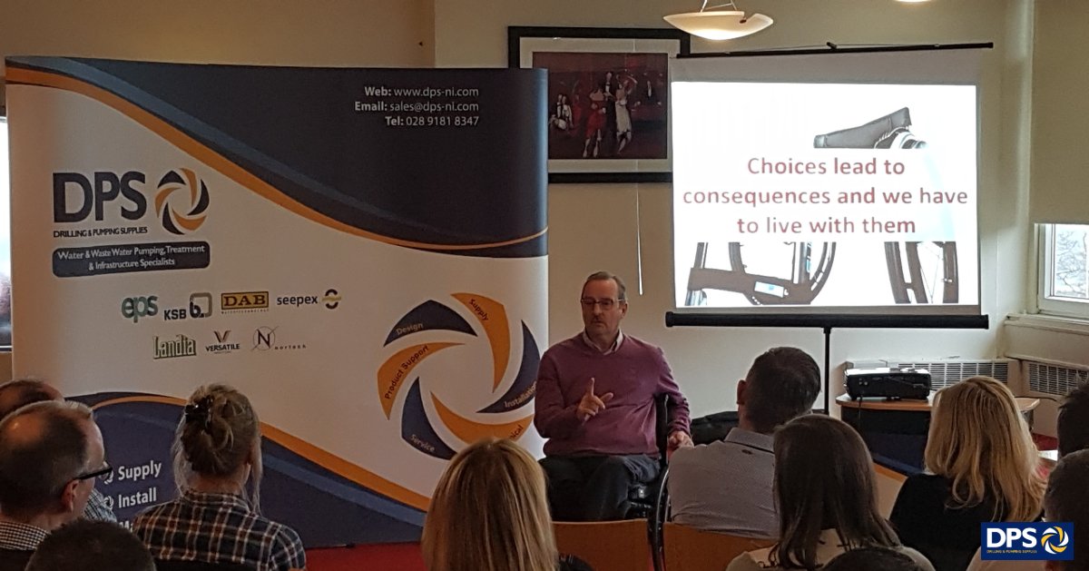 DPS_Water's tweet photo. An incredible talk from James Gorry on the impact of workplace accidents. James suffered his accident over 20 years ago and is our Safety Ambassador - his is a cautionary tale as he urges us not to follow his path and to #ThinkSafeWorkSafeBeSafe https://t.co/tMPyLBQMZ0