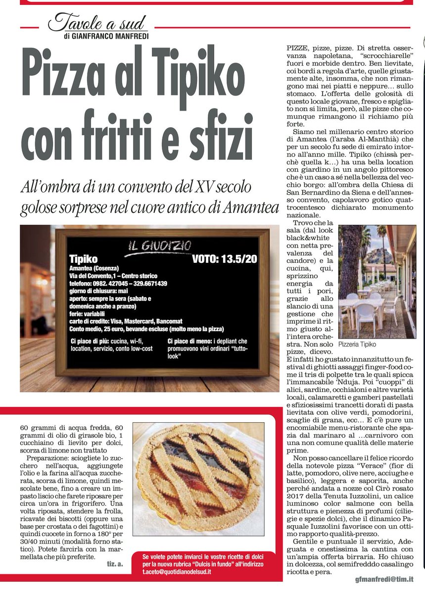 GFrancoManfredi's tweet photo. Non solo #pizze (di osservanza #napoletana, #scrocchiarelle fuori, morbide dentro), #cuoppi di #pesceazzurro e un ricco menu-ristorante: il #Tipiko di #Amantea sprizza ghiotta energia #enogastronomica da tutti i pori
#ristoranti
#Calabria
#trattorie
#pizzerie
#sommelierAIS https://t.co/MeI6eTNbRj