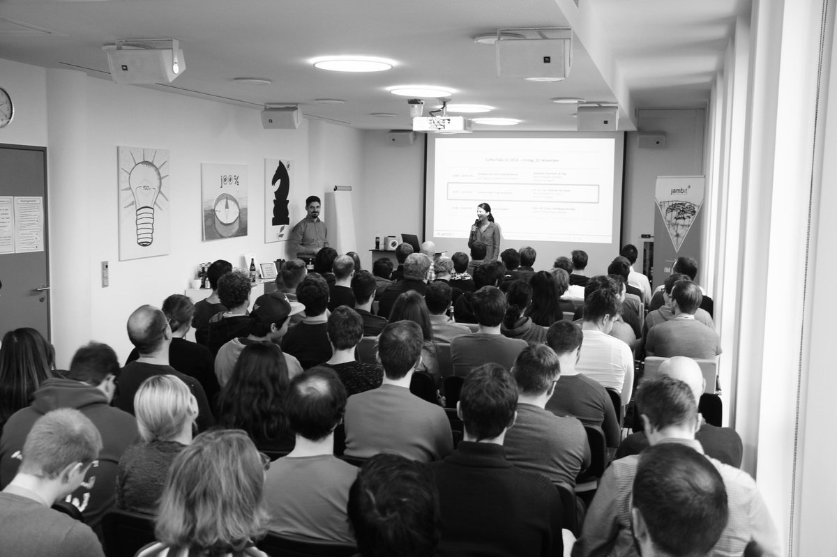 jambit's tweet photo. #CoffeeTalks 2: jambitee Andreas beantwortet, was funktionale Programmierung so besonders macht. Mit Bausteinen wie #fold #map #compose uvm. #functionaljava #Lambda 
#functionalprogramming #java @lysium https://t.co/cz2Xz2oXsk