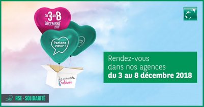 Du 3 au 8 décembre, plus de 60 de nos agences <a href="/BNPParibas/">BNP Paribas Group</a> #NouvelleAquitaine se  mobilisent pour l’opération #ParlonsCoeur ❤ avec @LaCravateSolidR.
Venez donner un coup de pouce aux candidats à l'emploi en déposant vos vêtements dans nos agences 
➡bnpp.io/Hgjx30mFT9p