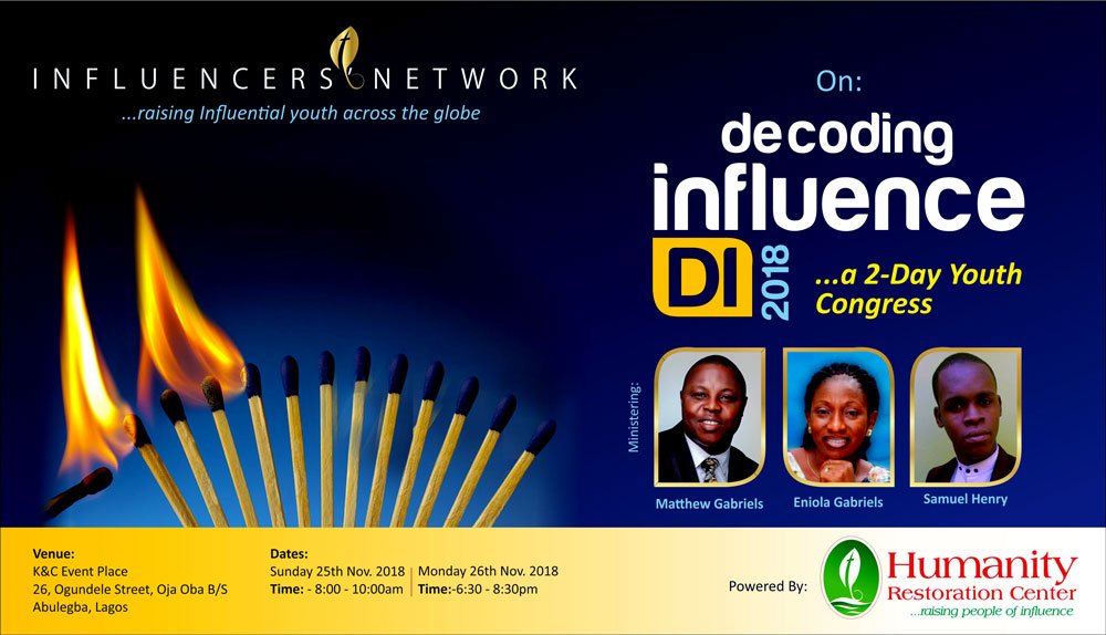MatthewGabriels's tweet photo. #2DaysToGo
To #Decoding #Influence2018
#Life is all about #Making +ve Influence. A life is #not #meaningful until such life begins to make #Influence
Join #Me, #MyWife & Our #YouthCoorddinator
in this adventure of #DECODE this life #Core #Subject called "#INFLUENCE. https://t.co/4EBBabcLfS