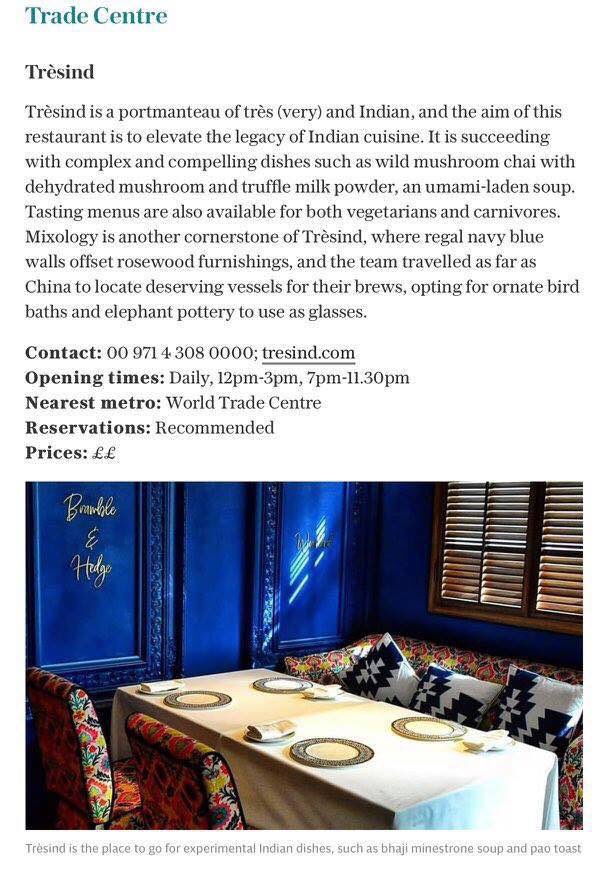 @tresinddubai among '10 fabulous #Dubai #restaurants' as recommended by @HedleyHymers for the @Telegraph. Truly humbling 🙏; thank you. Super excited for the upcoming launch in #Mumbai, soon. @fishkingtresind Full story: telegraph.co.uk…/d…/articles/dubai-restaurants/