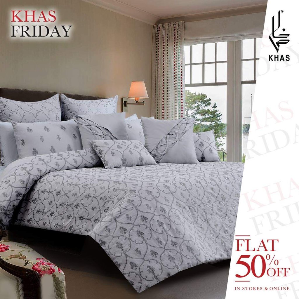 KhasOfficial's tweet photo. We are happy to announce our weekend sale of FLAT 50% off on bedding. Starting today till 25th Nov. Purchase our luxury collection and add character to your room🌟 ⁉ 🛒
Available in stores and online.
Shop at https://t.co/Lq9ZSJL1Et
#KhasFriday #Sale #Bedding #Weekend https://t.co/iB5eRKVTZF