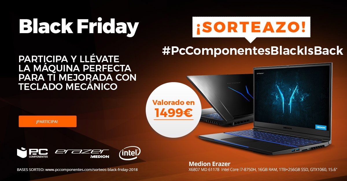 ⬛️SORTEAZO BLACK⬛️

Esta bestia de portátil GAMING Medion puede ser tuyo!! Solo tienes que hacer 🔁+ COMENTAR con #PcComponentesBlackIsBack y seguir en twitter a <a href="/pccomponentes/">PcComponentes</a> y @MedionIberia.

Good Luck!! 😉