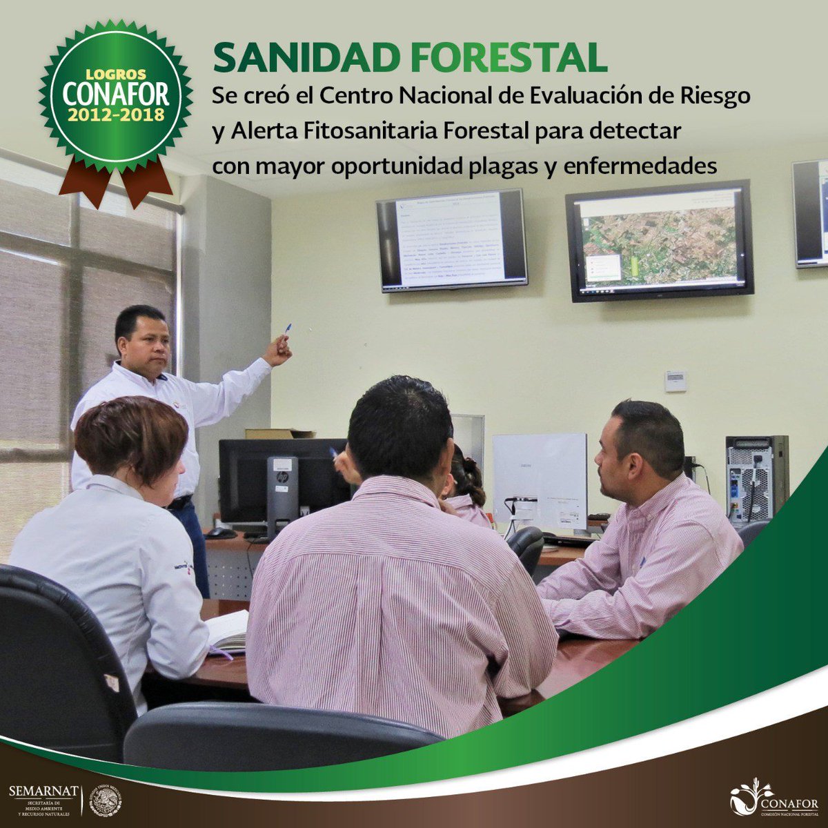 CONAFOR's tweet photo. Un objetivo de la @CONAFOR es prevenir y reducir la incidencia de plagas y enfermedades forestales que tienen efectos económicos, ecológicos y sociales. 🌳🐜❌Cada mes publicamos alertas tempranas o evaluaciones de riesgo por plagas en diversas zonas. 🌲💚✅ #LogrosCONAFOR https://t.co/rr9P6BxfIL