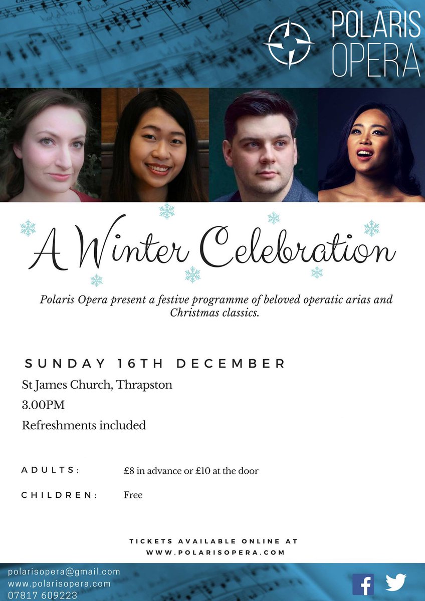 OperaPolaris's tweet photo. Exciting to be coming to Thrapston for the first time with our Christmas programme, ‘A Winter Celebration’. Outstanding young singers plus free freshments. Not to be missed. https://t.co/BH8chGjZSW https://t.co/EaaLwSKL9z