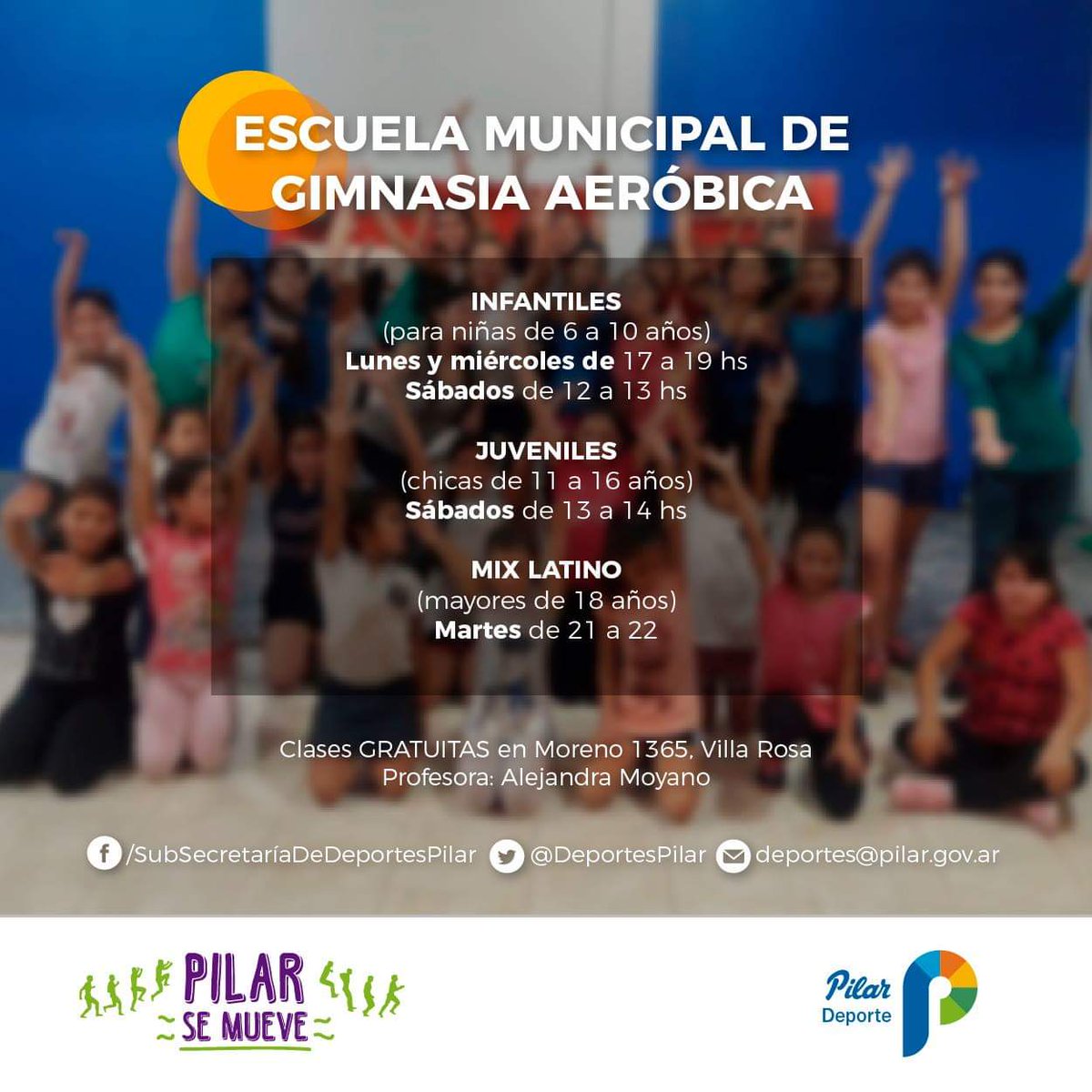 DeportesPilar's tweet photo. ¿Queres sumarte a la Escuela Municipal de Gimnasia Aeróbica?...
Aquí te dejamos los días y horarios de las clases de la Escuela Municipal de Gimnasia Aeróbica... ¡Elegí la tuya y empezá a jugar! @NicoDucote @luchyravina @juanmoraco https://t.co/V7tTfkoSda