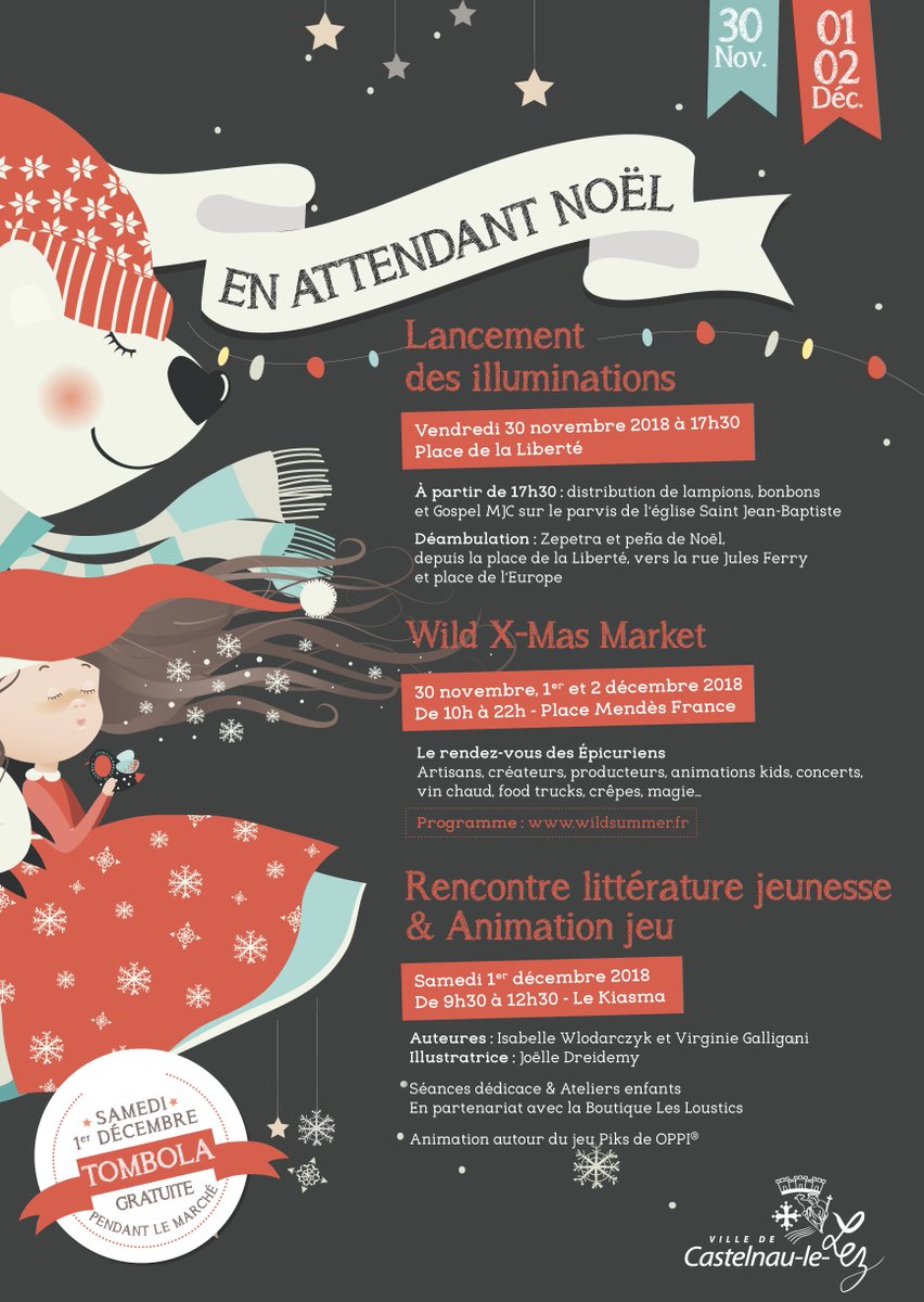 #EnattendantNoël Week en du 30/11 au 2/12 <a href="/CastelnauleLez/">Castelnau-le-Lez</a> vous a prévu de nombreuses animations : Xmas Market <a href="/wildsummer17/">Wild Summer Festival</a> , Tombola, Rencontre littéraire, et mise en lumière de la Ville. Nous vous attendons nombreux !
