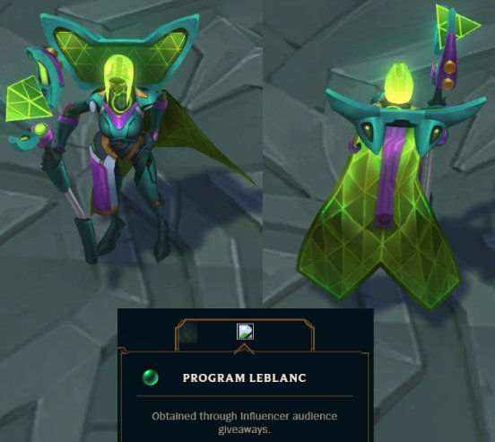 XoYnUzi's tweet photo. Gibt wieder nen coolen Skin + chroma vom #LeaguePartner Programm zu gewinnen :x Damit oneshotted ihr die ADCs als Program Leblanc noch krasser! Einfach retweeten, follown &amp; liken. Happy Black Friday ☺️ https://t.co/evrYUz79a5