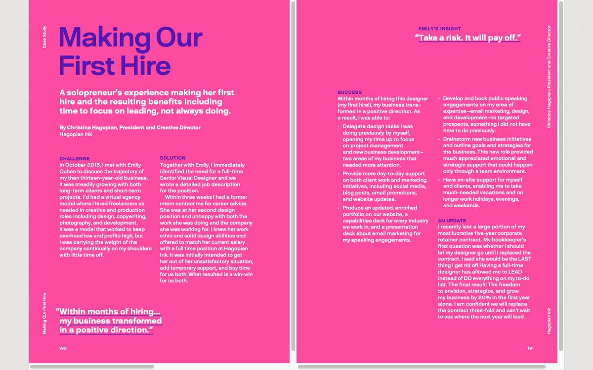 Thank You #12: To <a href="/HagopianInk/">HagopianInk</a> for sharing her case study in #BrutallyHonestTheBook about making her first hire! I love all the designers that opened up with their business practices, providing the book with additional real-world perspectives. #FirstHire #CreativeBiz