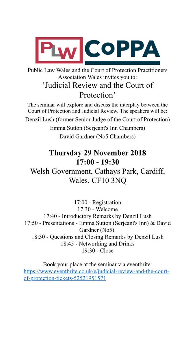 Still time to sign up to this JR / COP seminar on 29 Nov with Denzil Lush, <a href="/Law1DCG/">David C. Gardner</a> and <a href="/sutton_es/">Emma Sutton KC</a>. Hosted by <a href="/WelshGovernment/">Welsh Government</a>.