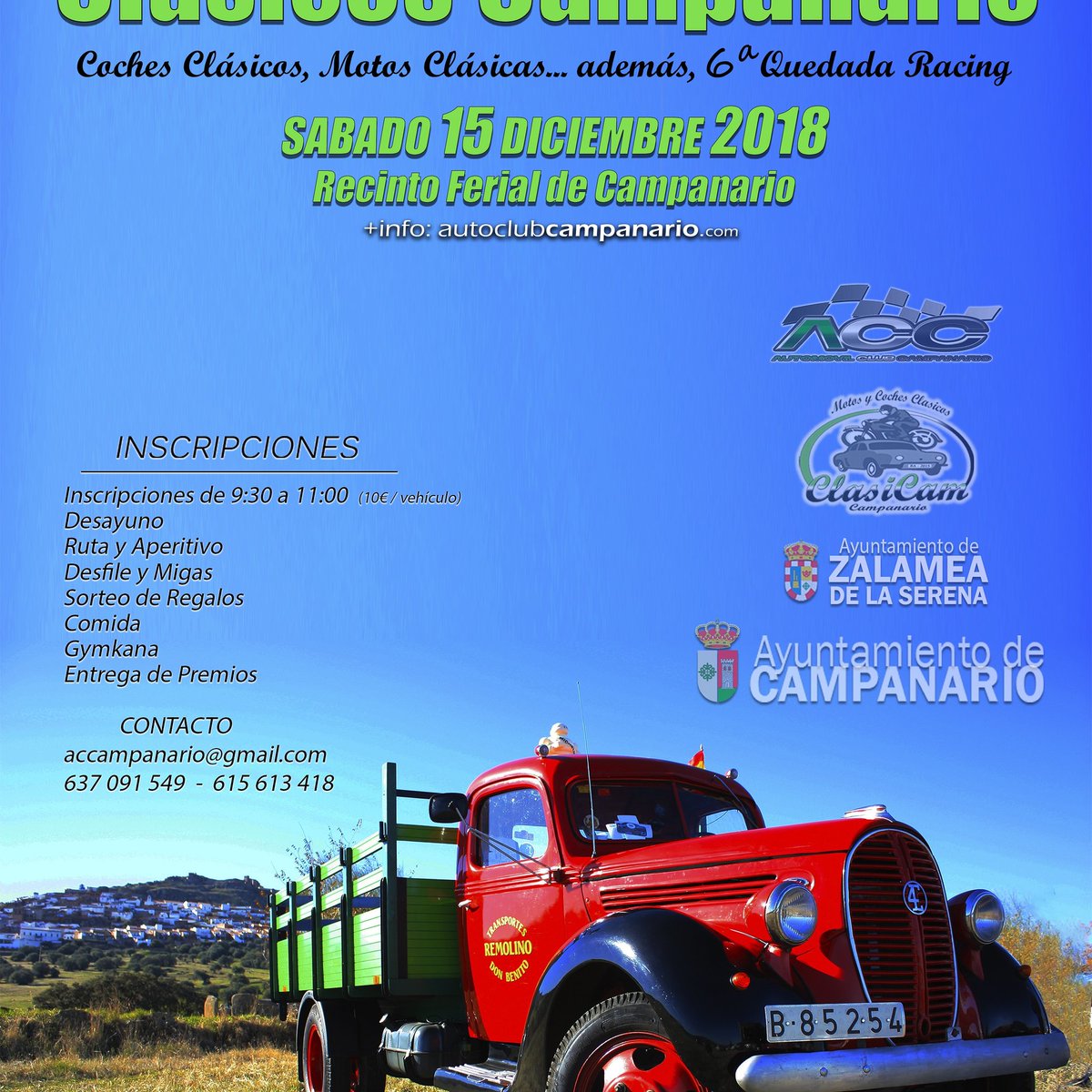 AMIGOS DE LOS COCHES 2018
VI Concentración de Clásicos de Campanario!!!
VI Quedada vehículos deportivos y racing!!!
Sábado 15 de diciembre.
Recinto ferial de Campanario.
Que no te lo cuenten.