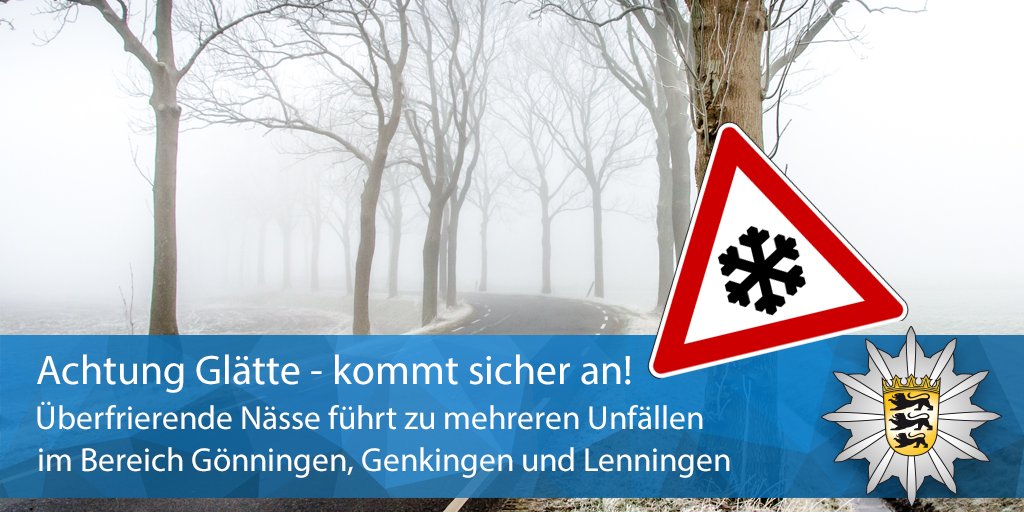 PolizeiRT's tweet photo. #Überfrierende_Nässe führte heute zu mehreren #Verkehrsunfällen mit Verletzten und Sachschaden auf Landstraßen bei #Gönningen, #Genkingen und #Lenningen.
Fahrt vorsichtig und der Witterung angepasst !
https://t.co/WfUxsYufOJ und
https://t.co/LObmiiM0ov https://t.co/4YAdY7OGRa