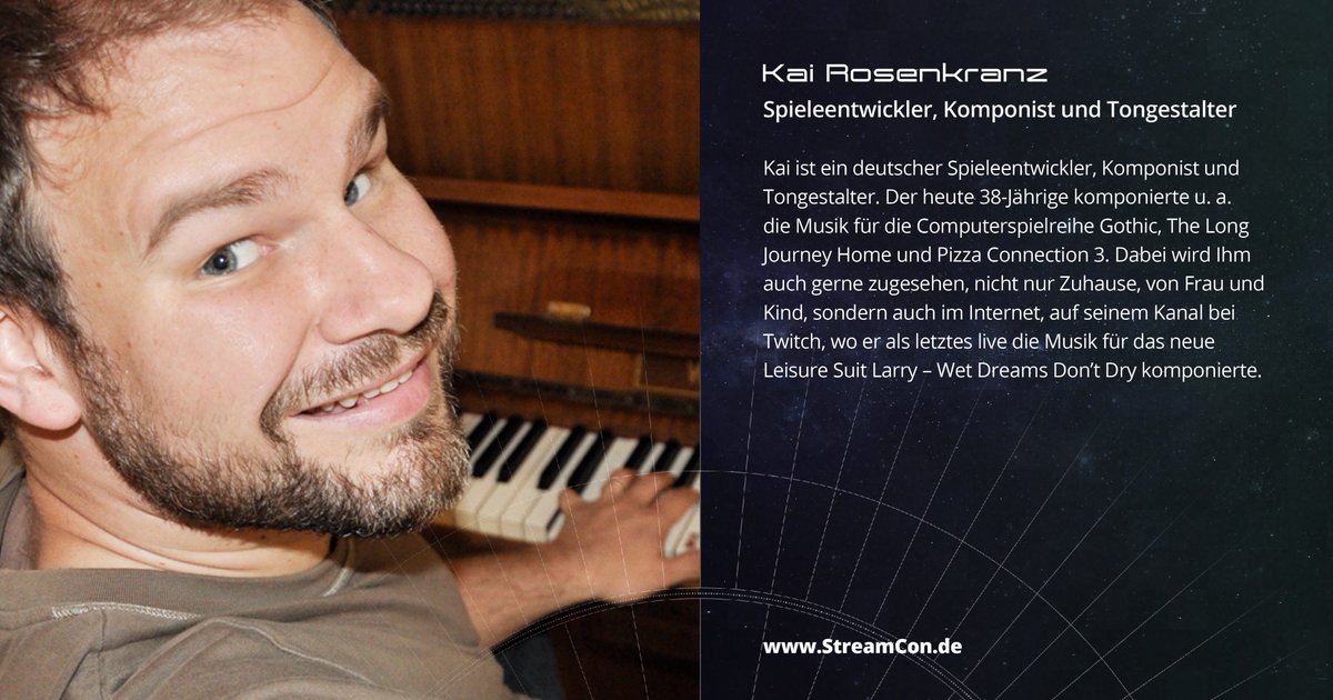 Stream_Con's tweet image. Ein weiteres Speaker-Crew-Mitglied schließt sich der #StreamCon an: @KaiRosenkranz! Er wird uns in einem Innerview etwas zum Thema Komponieren und Musizieren als Livestreamformat erzählen. Du interessierst dich für Musik und Streaming? Dann darfst du nicht fehlen!