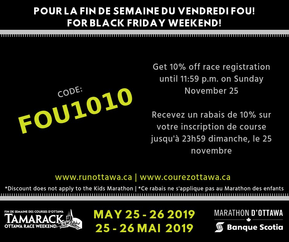 OttawaRaceWknd's tweet photo. Are you a #runner looking to take advantage of #BlackFriday? For this last weekend of our early bird pricing we are also offering 10% of race registration! Get started at our @RaceRoster page and come #RunOttawa2019: https://t.co/j7Tg9qRZM4 https://t.co/hr69dgajOY