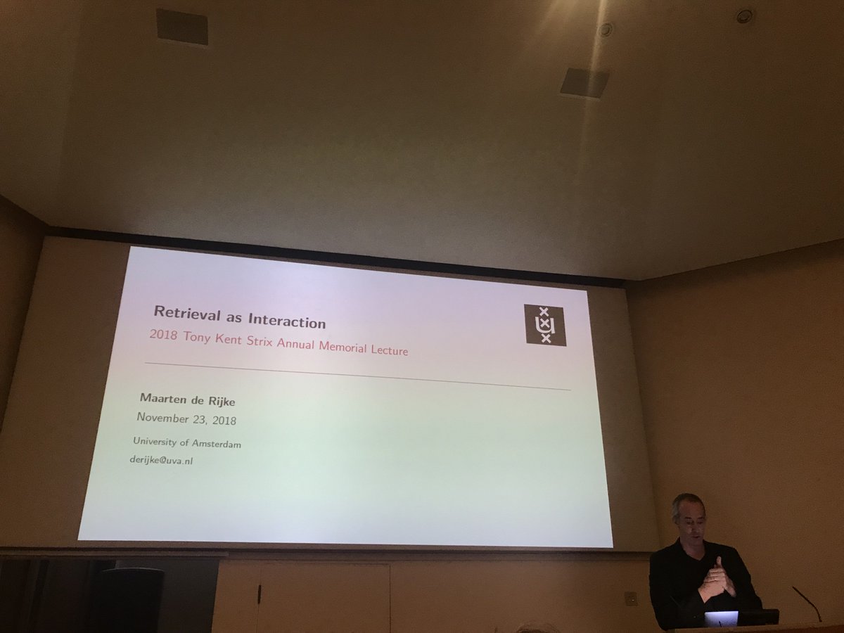 iFromm's tweet photo. @mdr now giving his award talk about retrieval as interaction. #ukeigstrix https://t.co/nDvOrD5dDt