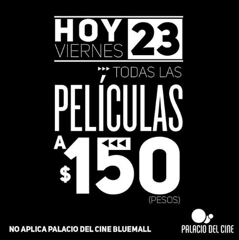 Paga solo RD$150.00 en la entrada a cualquiera de nuestras películas 2D en los Palacio del Cine 🎬🎬 (NO APLICA BLUE MALL) *oferta valida viernes 23 de noviembre #víveloenpalaciodelcine