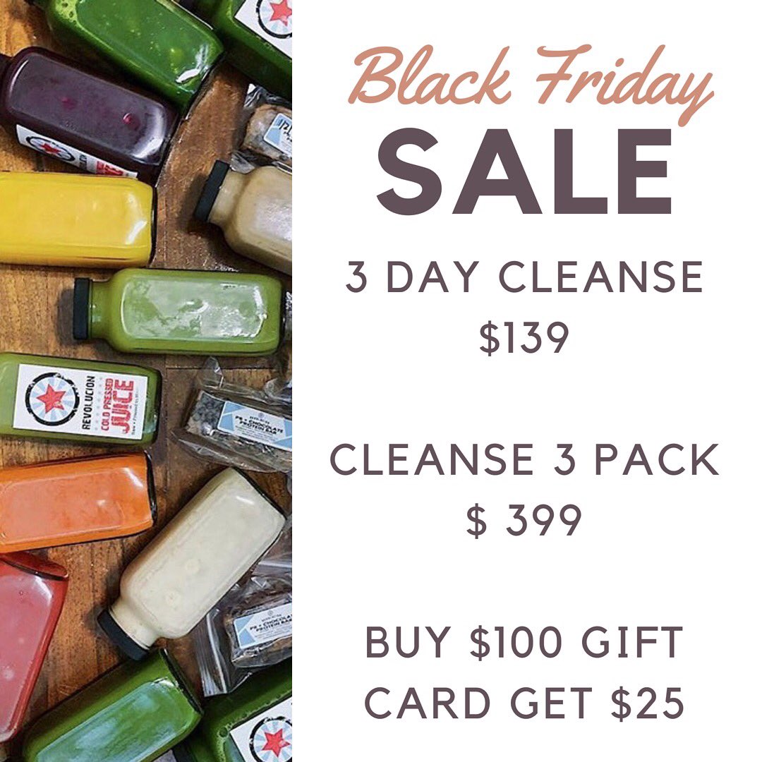 RevolucionHTX's tweet photo. Get these great deals in store today or call to place your order over the phone! 

#BlackFriday #Juicecleanse #RevolucionHTX #ColdPressedJuice #giftcard #supportlocal #houstonheights https://t.co/dA08ukOrcg