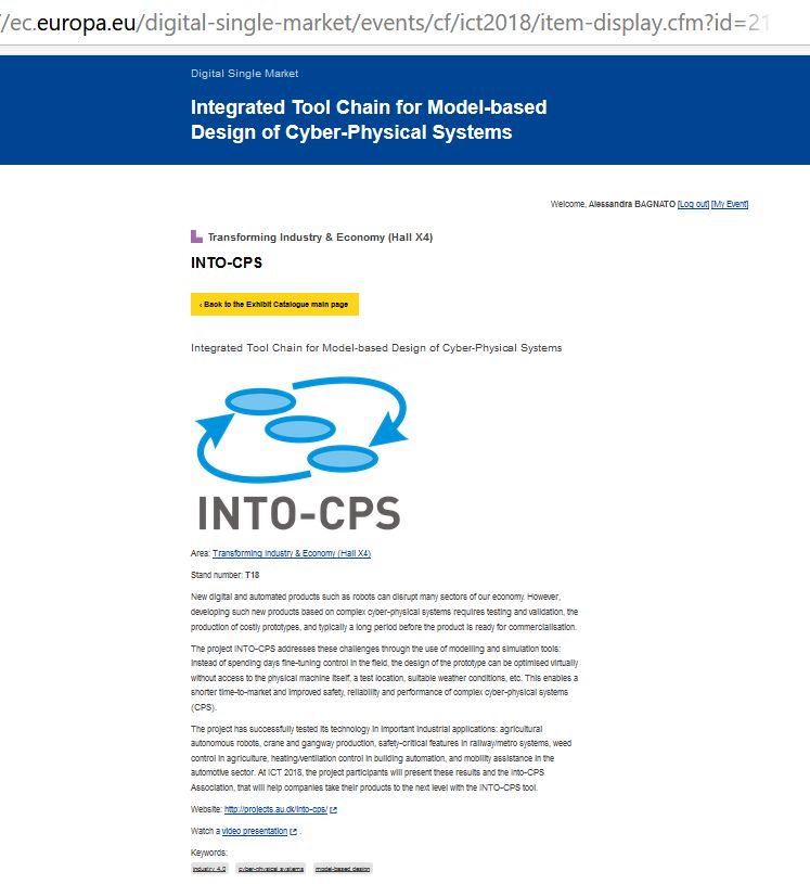 IntoCps's tweet image. Meet @IntoCps at the @ICT2018 Exhibition #ICT2018 Exhibition  in #Vienna next 4-6 December!! See you at Stand number: T18 in 
Transforming Industry &amp;amp; Economy (Hall X4) 
#industry4.0 #cyberphysicalsystems #modelbaseddesign #CPS ec.europa.eu/digital-single…