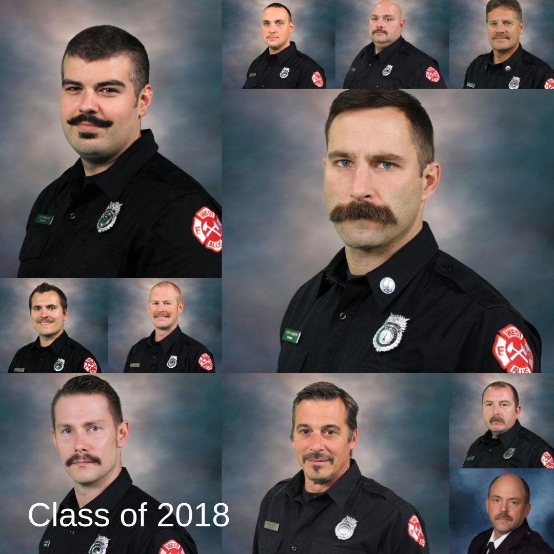 West_Allis_Fire's tweet photo. Who wore their 'mos better: WAFD class of 2002, or class of 2018? Support our @Movember team to support men's health initiatives: https://t.co/oRI89Qvm3z #Movember https://t.co/5FrZ7X6Ear