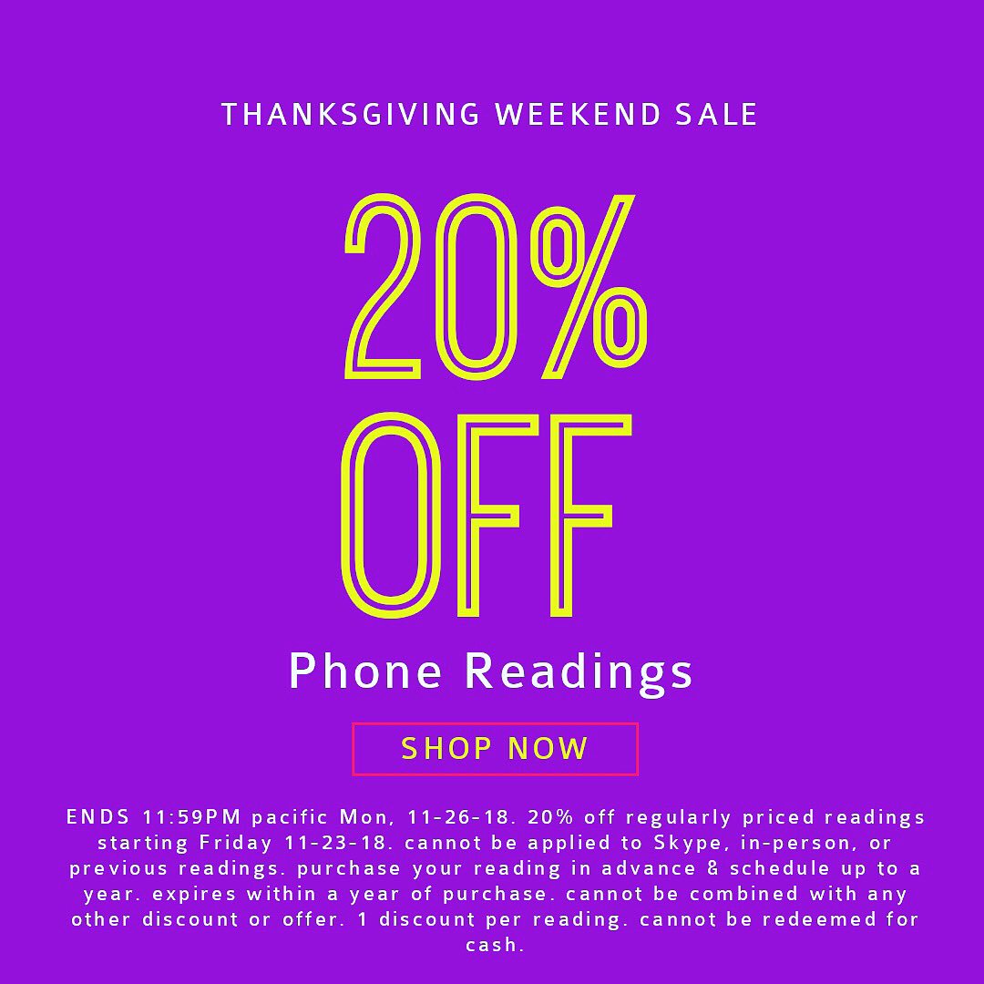 messengerspirit's tweet photo. 20% off phone readings! Through end of day Nov 26, 2018. Visit https://t.co/m54vR7BVzh https://t.co/oQEVGRi8zL