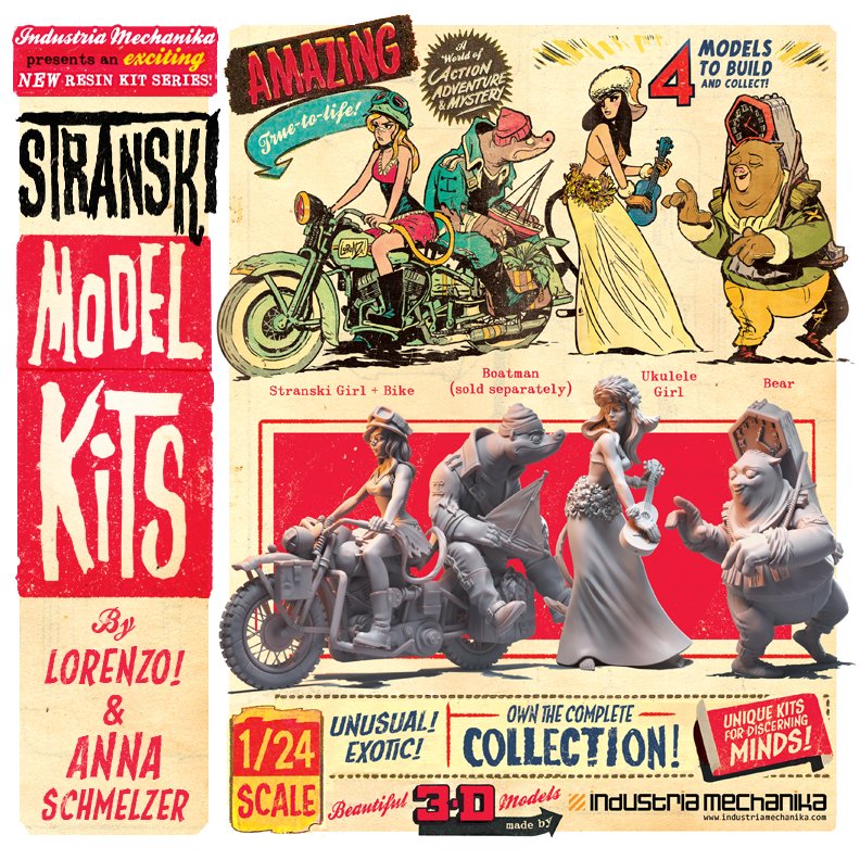 imechanika's tweet photo. Please Share! The Art of Stranski 1/24 Model Kits are now available for preorder! ETA January 2019! $29.99 for individual Bear, Boatman, and Ukulele Girl figures, $69.99 for Stranski Girl with Bike! https://t.co/RQaFkDOgyk https://t.co/2LuwWzGqRg