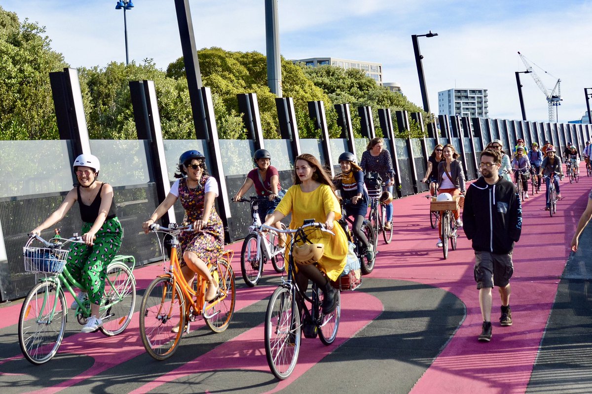 modacitylife's tweet photo. We’d like to thank the beautiful parade of “fietsers” who rolled out the pink carpet, and escorted us to our book launch at the Auckland Central Library yesterday.

Special thanks to @WomenInUrbanism and @FrocksOnBikes for planning such a wonderful night!

https://t.co/hGmmB1KBhQ https://t.co/sLeNUUzKjD