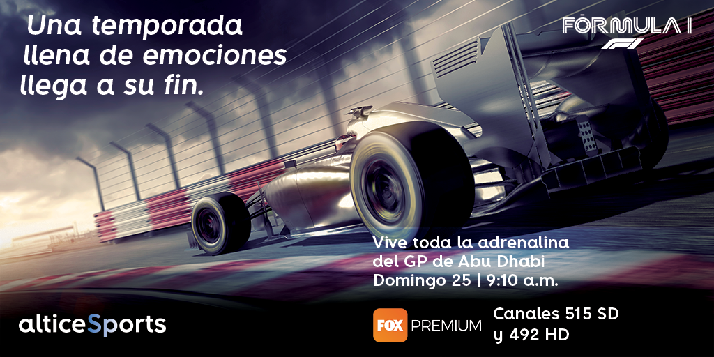 altice_do's tweet photo. ¿Estás listo para la última vuelta? 🚥La Fórmula 1 llega a su fin con el #GPAbuDhabi, disfruta de esta carrera memorable a través de #AlticeTV por los canales 515 SD y 492 HD de #FOXPremium. 🏎️¡Solicítalos al 809-859-6000! 🤳 #F1 #AlticeSports https://t.co/txeKCbSZo6