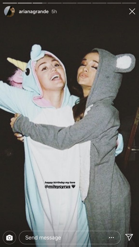 Ariana Grande wishes Miley Cyrus a happy 26th birthday on Instagram. 