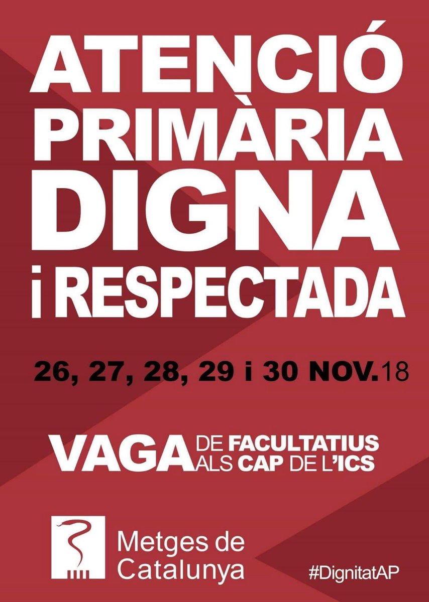 Del 26 al 30 de novembre ens adherim a la VAGA d’ATENCIÓ PRIMÀRIA. La Sanitat Pública està en situació pre-mortem, sobretot l’AP. DEFENSAR LA PRIMÀRIA és cosa de tothom!!!! FEU-NOS COSTAT! 💪#DignitatAP <a href="/HospSantEsteve/">Hospital General Sant Esteve de les Roures</a> <a href="/HospitalLes/">Hospital De St Esteve De Les Roures</a> <a href="/veins_stesteve/">Assoc. Veïnal De St.Esteve De Les Roures</a> <a href="/elsmatins/">Els matins TV3</a> <a href="/324Roures/">324. FakerNius</a>