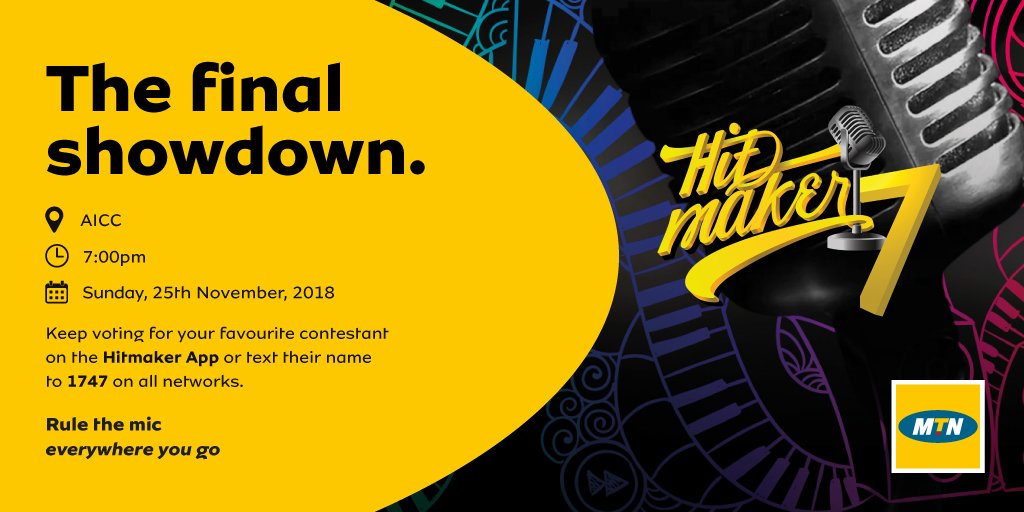 MTNGhana's tweet photo. Are you as excited as we are about the final showdown for MTN Hitmaker 7? Be sure to reserve your seat via the hitmaker app to have access to the venue. #Rulethemic #MTNHitmaker7 https://t.co/ierJTG8os4