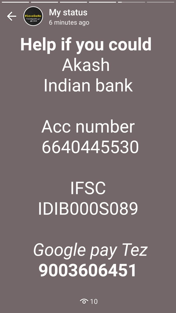 akashmahi37's tweet photo. We #STUDENTS are collecting funds and relief materials as much as possible..
We will reach Affected areas on Monday..
So plz .. if anyone interested in contributing plz do it 
Indian bank
Acc number
 6640445530
IFSC
IDIB000S089
Gpay Tez 9003606451 
#SaveDelta https://t.co/xTFSgaOUww