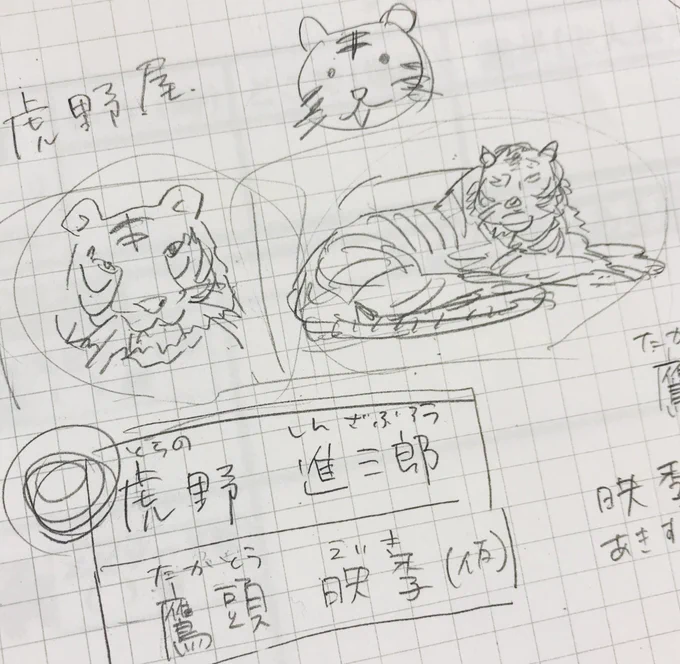 名前にいつも時間がかかるので「日に流れて～」もフルネームが決まるまで暫定の名前でやり過ごしてた。...と、いうのをこのメモを見つけて思い出しました。(鷹と虎にするというのだけは決めてた) 