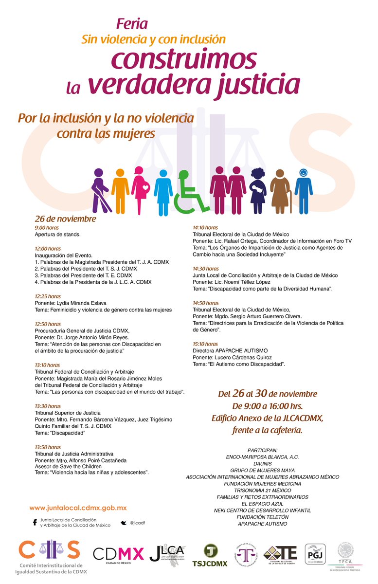 JuntaLocalCDMX's tweet photo. En conmemoración del #DíaNaranja y del Día Internacional de las Personas con Discapacidad, el Comité Interinstitucional de Igualdad Sustantiva (CIIS) de la CDMX invita a la Feria "Sin violencia y con inclusión construimos la verdadera justicia". Lunes 26 de noviembre, 9:00 hrs. https://t.co/11g9saULUn