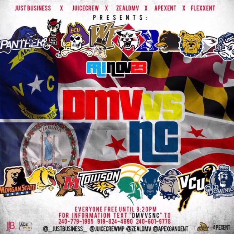 boss_manchris's tweet photo. Brought To You By @ApexGangEnt @juicecrewmp @FLEXXENT_ 

#DMVvsNC🔥

Fri. Nov 23rd | Doors Open at 9✅

EVERYONE 🆓 Until 9:20

Sounds By🎧 :  @DJTUNES_ , @DJSySmoove ,@_UncleFlex @DJJiggaJayy @Yeahimjusthim 

Hosted By🎤: @CDKonthemic  @Chuck___Taylor  

Can’t miss party 🎬⚠️ https://t.co/Ux376ZqBvN
