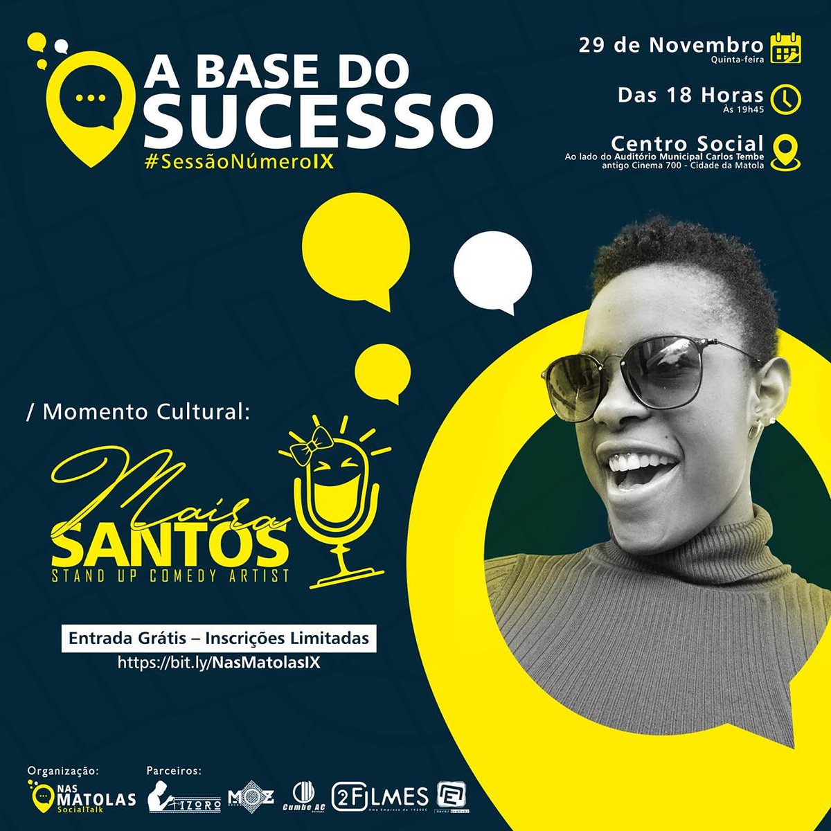 nasmatolas's tweet photo. Hello Malta!!!
Para o Momento Cultural da nona e última sessão do ano o  #NasMatolas apresenta Maira Santos, que mais uma vez irá animar a nossa noite com Stand Up Comedy.

Faça já a sua inscrição através do link:
https://t.co/TYBgEFQqwE

Não falte, esperamos por você!!! https://t.co/8n196Y8CDn