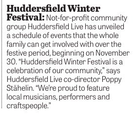 Wild PR (@wearewildpr) on Twitter photo If you picked up a copy of the fabulous <a href="/yorkshirepost/">The Yorkshire Post</a> today and had a read of the Culture & The Guide supplement, you will have seen that the #Huddersfield #WinterFestival kicks off on the 30th November and will be supporting many wonderful community initiatives in the process! If you picked up a copy of the fabulous <a href="/yorkshirepost/">The Yorkshire Post</a> today and had a read of the Culture & The Guide supplement, you will have seen that the #Huddersfield #WinterFestival kicks off on the 30th November and will be supporting many wonderful community initiatives in the process!