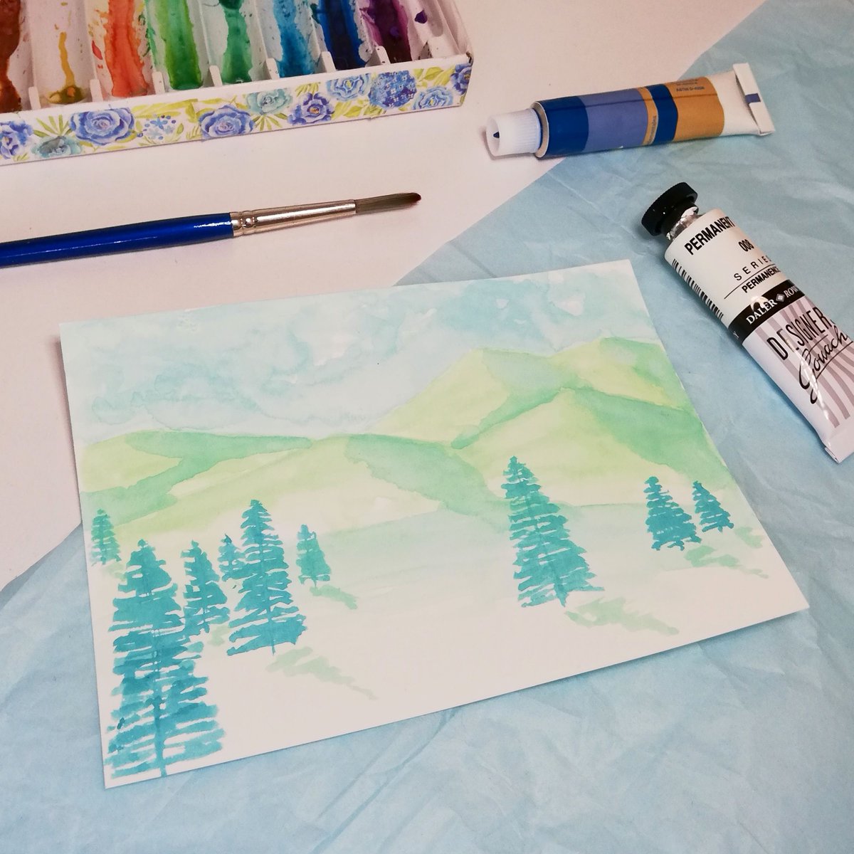 Oh how I'd love to visit the rolling hills, mountains and pine forests... The views, the smells, the crisp, fresh air. 🌲

ChronicallyHopeful.com/art
#ChronicallyHopefulArt #gouache #watercolour #ArtTherapy #ArtAsTherapy #craftinginbed #MEartist #ChronicIllnessWarrior #pwME