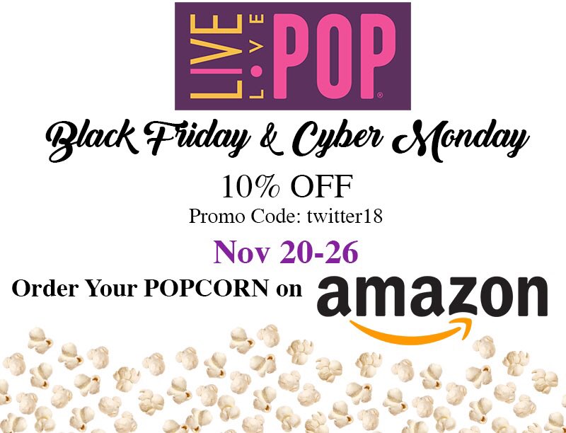 livelovepopLLC's tweet image. Get 10% off your POPCORN purchase on amazon today! Great host gifts, game day snacks and stocking stuffers!

GET IT HERE: goo.gl/wQT5ah

PROMO CODE: twitter18

#popcorn #healthysnacks #blackfriday #cybermonday