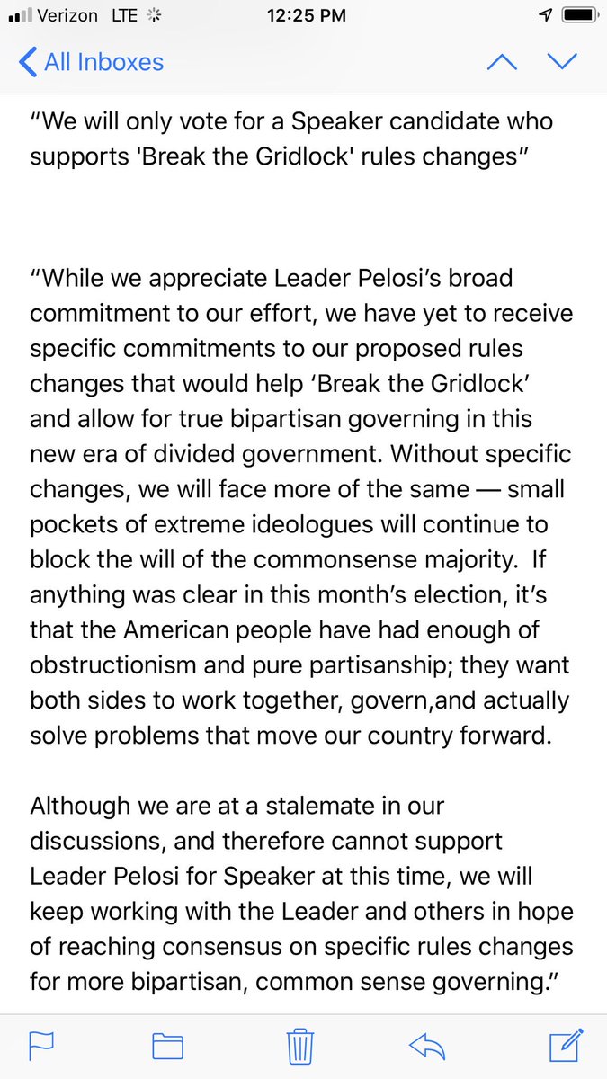 mkraju's tweet photo. Nine of 24 House Ds who are part of bipartisan group the Problem Solvers Caucus say they can’t support Nancy Pelosi for speaker yet because she has yet to endorse their rules reforms. The group is co-chaired by Dem Rep. Josh Gottheimer and GOP Rep. Tom Reed. (Fixing last tweet) https://t.co/nVZvbhcWcm
