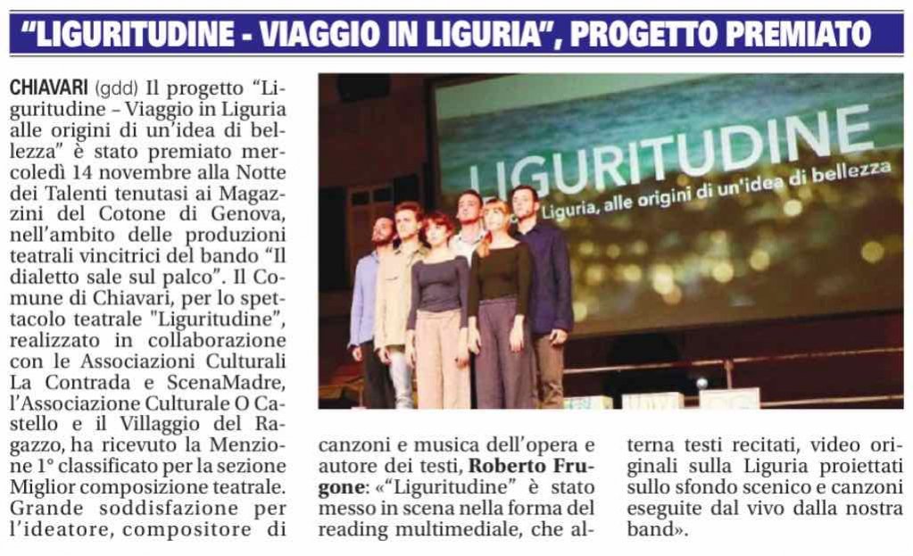 contradacasarza's tweet photo. Oggi sul Nuovo Levante: "LIGURITUDINE - Viaggio in Liguria", progetto premiato 😀

SCOPRI IL PROGETTO ▶ https://t.co/ndIg6CBiMe https://t.co/XQnK5ZJsRi https://t.co/3fOEhAj6R0