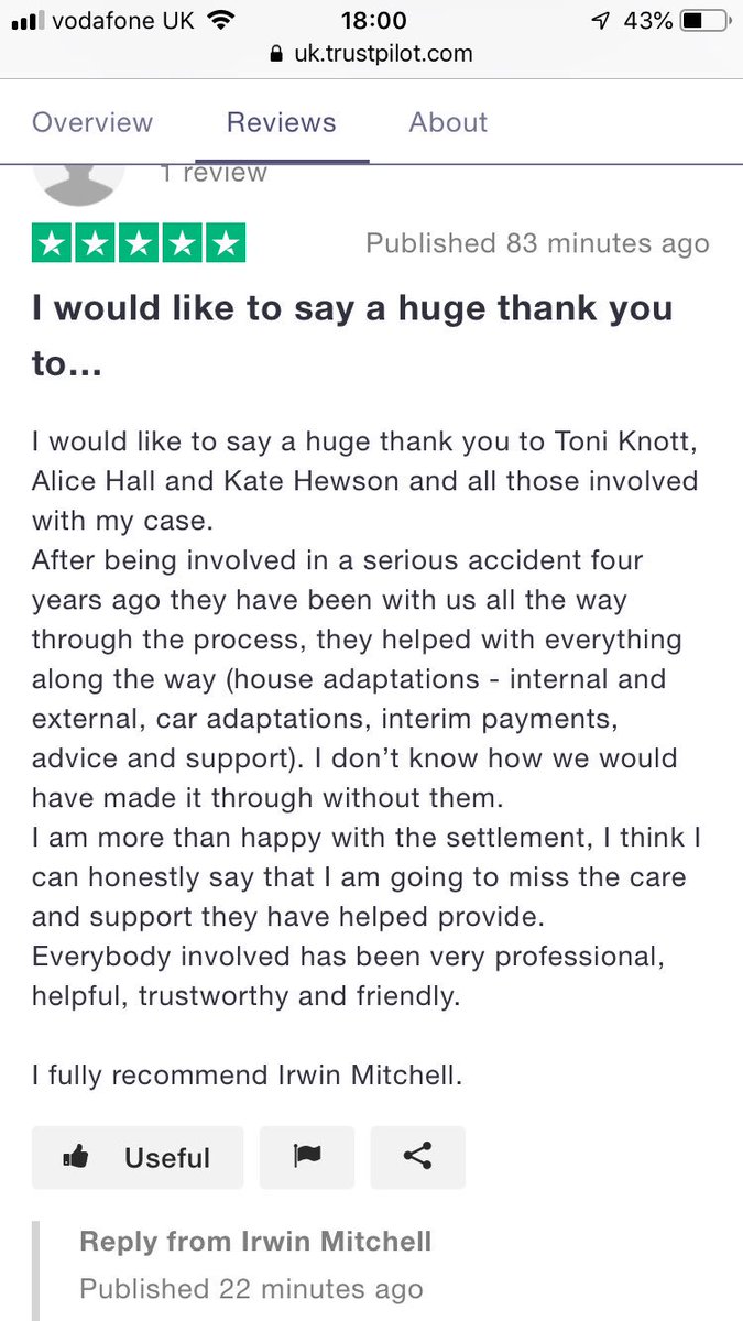 ToniKnott's tweet photo. What a great way to end the week @irwinmitchell. ⭐️⭐️⭐️⭐️⭐️ All made possible with the help of @AliceHall_IM #KateHewson and @karldhirst @No5Chambers #number11notthatimcounting https://t.co/o4g6BYgJKR