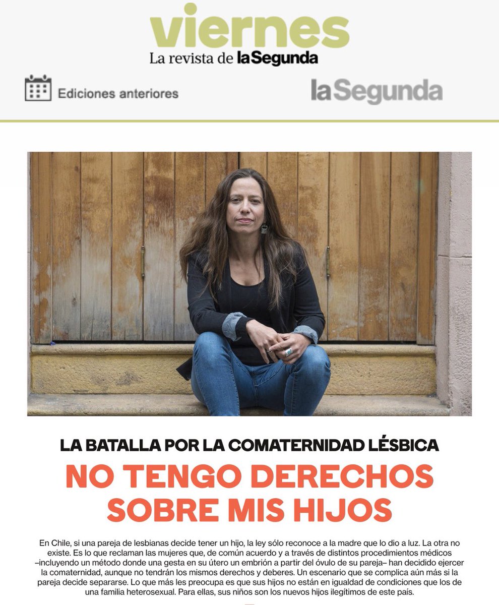 AgrupalesbicaRS's tweet photo. “No tengo derechos sobre mis hijos”. Reportaje de @RevistaViernes @La_Segunda sobre la realidad que viven familias lesbomaternales y la lucha x #DerechosFiliativosAhora ade+ nuestro estudio #SerLesbianaEnChile con datos duros de esta realidad https://t.co/j5ChL18YgP https://t.co/Uj0ehGCzUF