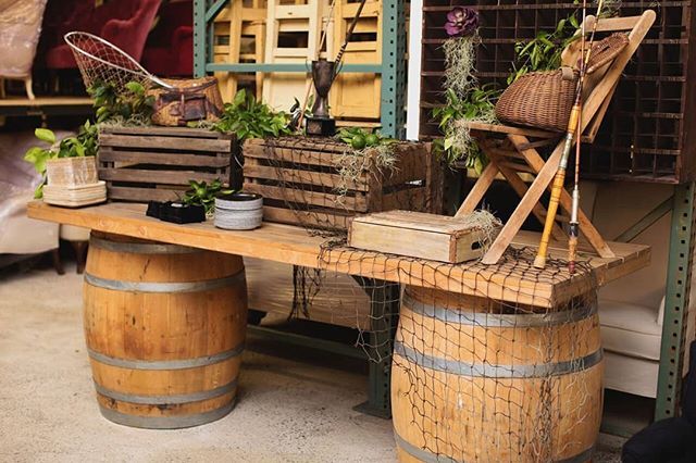 Check out our entire collection online. Our vintage rentals can play up any rustic design. || Venue &amp; Vintage Furniture: @sweetsalvagerentals | Photography: @splitprismphotography | Florals: @penelopepotsfloraldesign