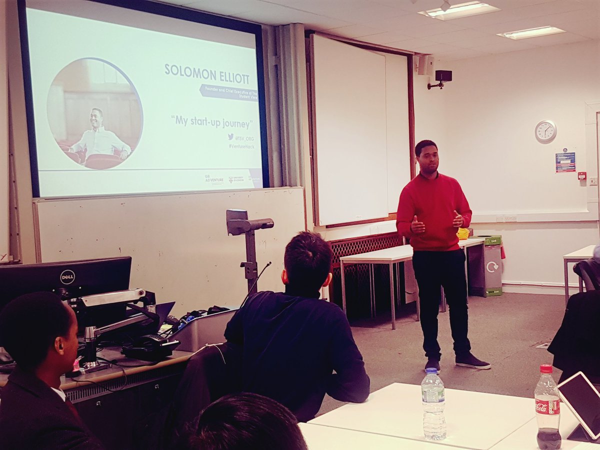 QMUL_Enterprise's tweet photo. "I quit my job. Moved back home and started working on my business idea"
We've kicked off #VentureHack!! 60 students. 7 @UoLondon unis. 1 weekend to build a start-up from scratch! We're kicking off with the inspirational Solomon Elliott, founder of @TSV_ORG!
#FridayFeeling https://t.co/o631IE4wsh
