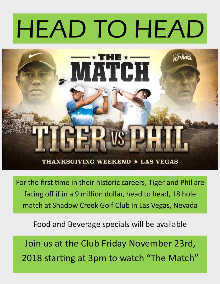 NorthHaltonGolf's tweet photo. Members!  Come watch The Match between Phil &amp; Tiger!  Starts at 3pm! https://t.co/lnZmrinc5y