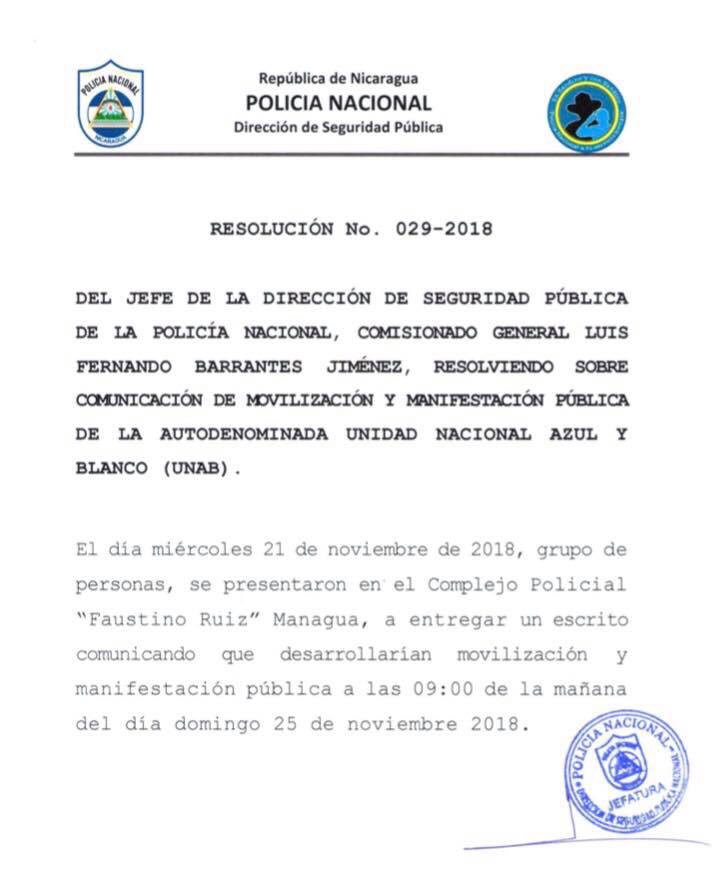 Calderonkc_'s tweet photo. Policía Nacional niega permiso a la #UNAB para marchar este próximo 25 de noviembre en #Nicaragua. #SOSNicaragua 
#GritoPorNicaragua https://t.co/oAAhatakOT